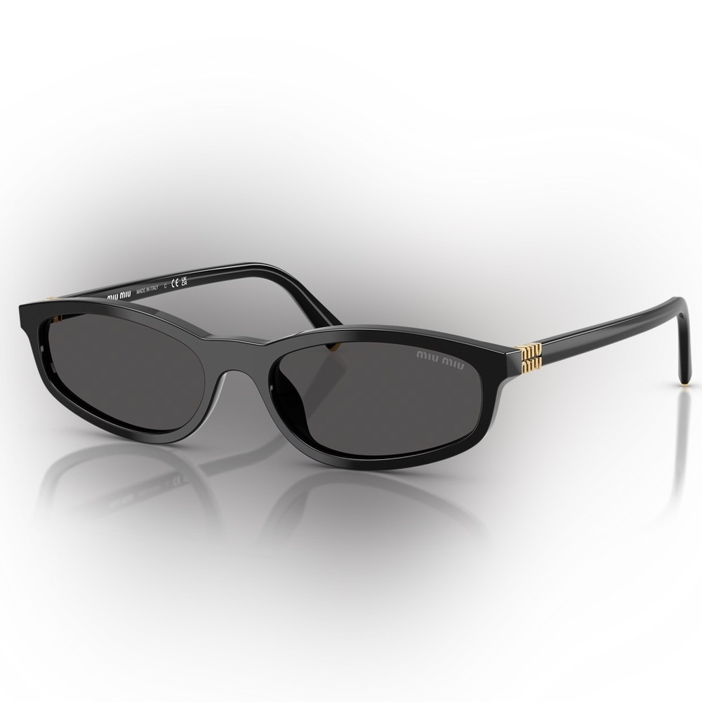 Miu Miu Black Oval Sunglasses with Gold Temple Detail